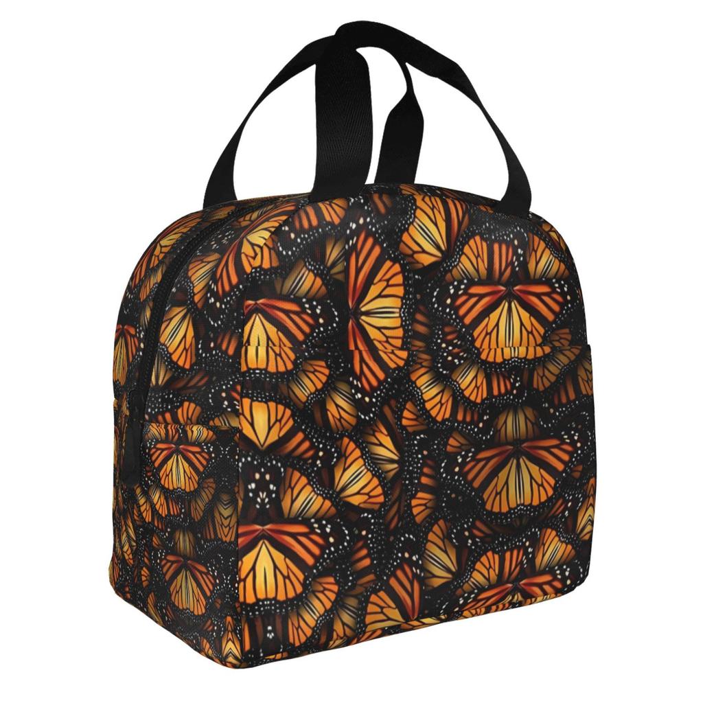 Orange Monarch Butterflies Print Portable Lunch Boxes Waterproof Thermal Cooler Food Insulated Lunch Bag Kids School Children