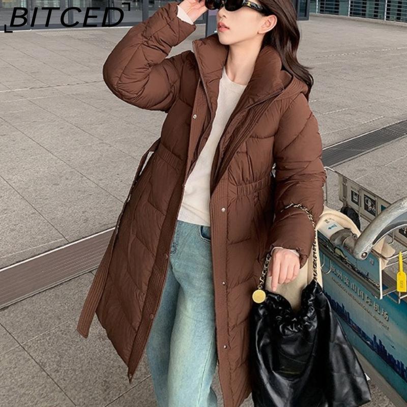 BITCED Women's Down-Filled Cotton Coat - Autumn/Winter Mid-Length, Elegant and Tailored, Knee-Length, Thickened Outerwear
