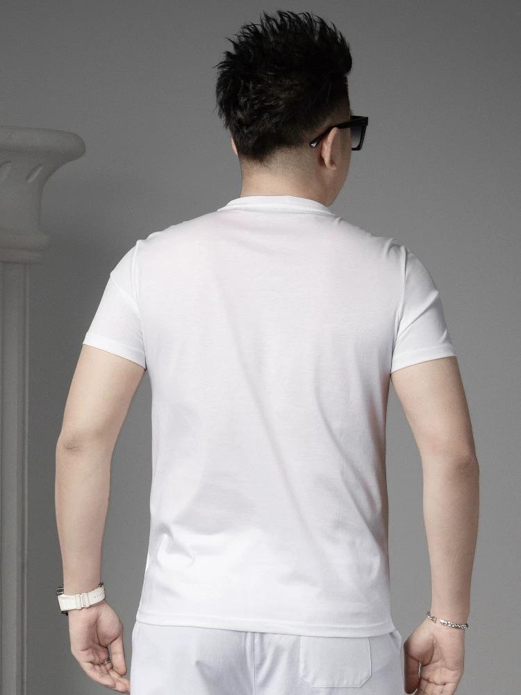 Ozhouzhan round Neck Short sleeve T-shirt Men's Summer Mercerized Cotton Half Sleeve T-shirt 2025 New Solid Casual Top