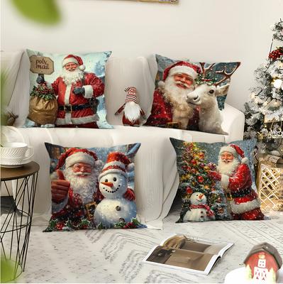 Neue Weihnachtskissenbezug Weihnachtsmann Cartoon Polyester Bedruckt Zuhause Feiertagsdekoration Kissenbezug
