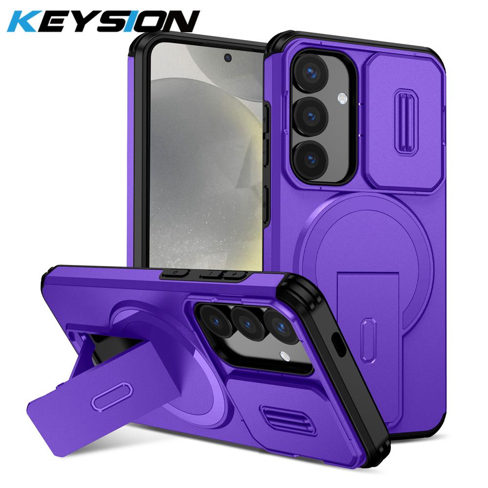 KEYSION Shockproof Magnetic Case for Samsung Galaxy S24 S25 Ultra S25+ S24 FE Slide Camera Protect Kickstand Wireless Charging Phone Cover