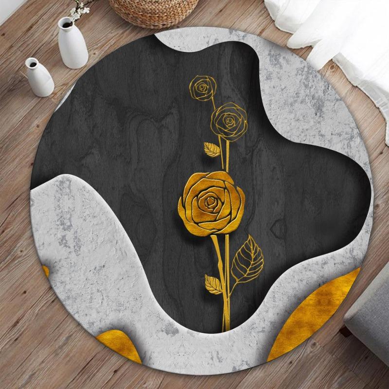 Floral Patterned Round Area Rug Artistic Daisy Rose Peony Print Carpet Soft NonSlip Floor Mat For Living Room Bedroom Home Decor
