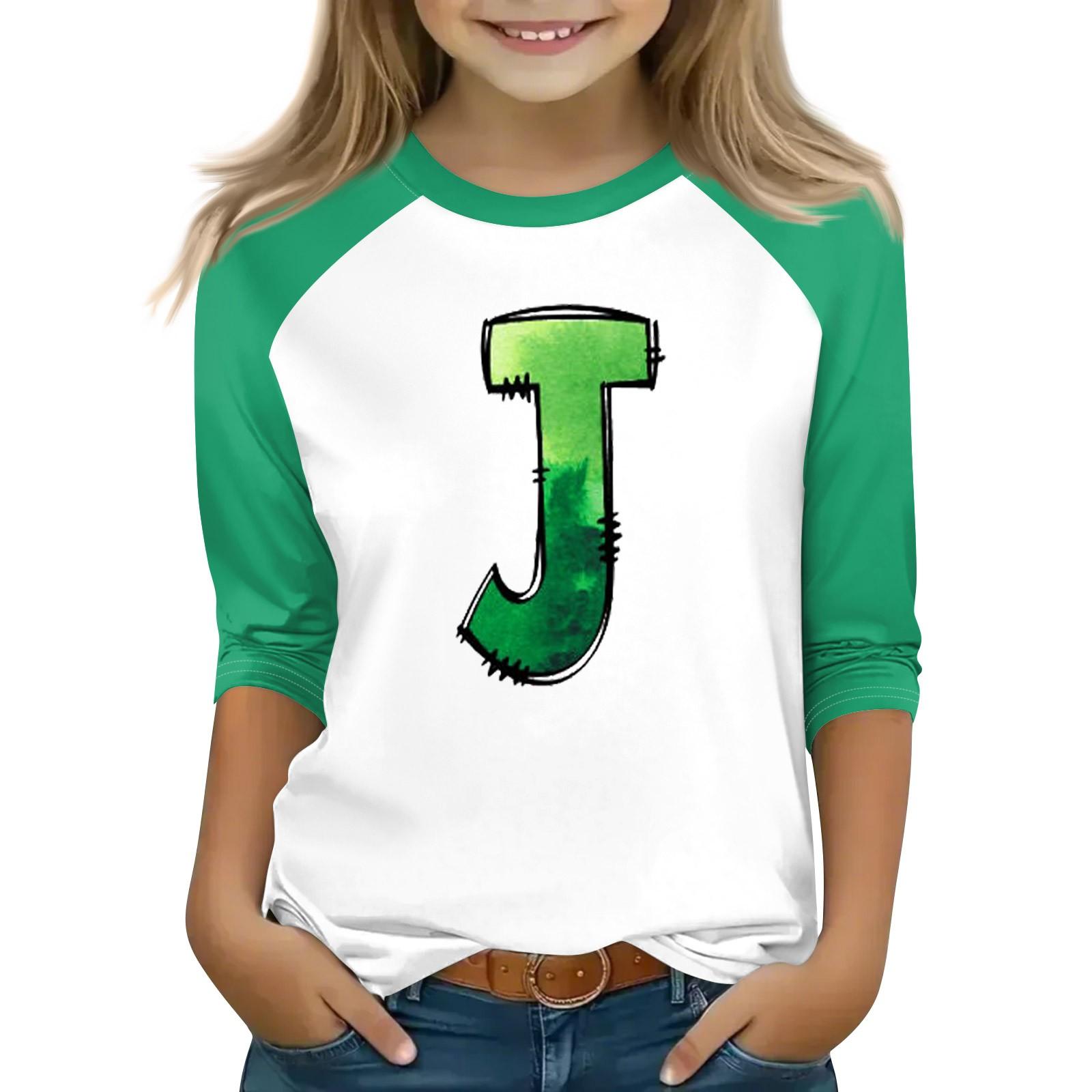 

Топы для девочек 4-16 лет с круглым вырезом и рукавами 3/4 Футболки Модные топы Наряды Футболки 110 циан