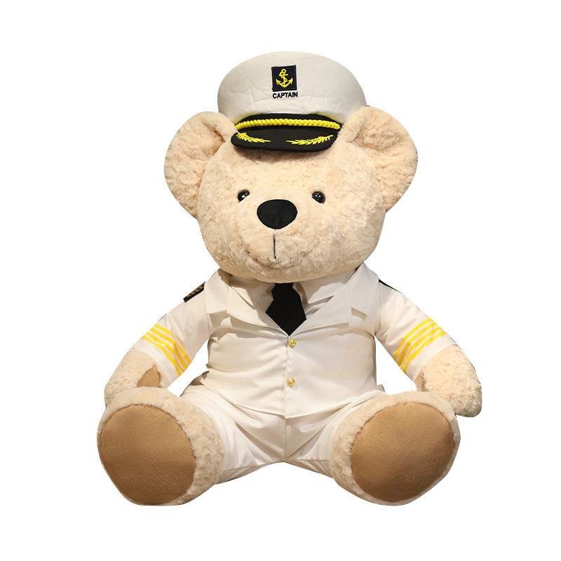 Cute captain teddy bear doll plush toy bear hug bear doll children soothing doll