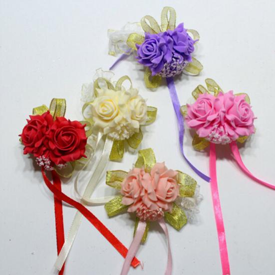 Foam Rose Flowers Bridal Bridesmaid Wrist Corsage Wedding Party Ribbon Bracelet