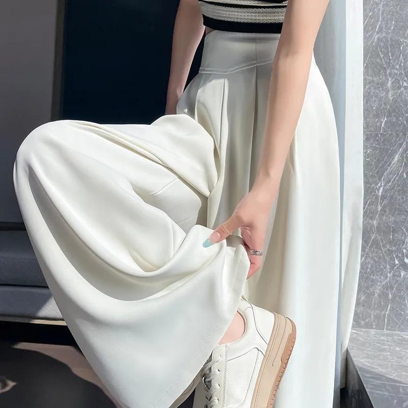 Women's High Waisted Wide Leg Pants Solid White Pleated Suit Trousers Casual Office Wear Loose Palazzo Pants