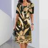 Elegant Women Short Sleeve Fashion 3d Print Midi Dress Plus Size Beach Clothing