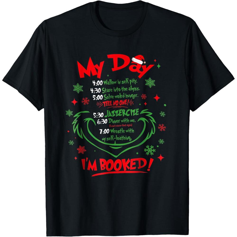 Funny My Day Schedule I’m Booked Merry Christmas Cotton Men T Shirt M чёрный