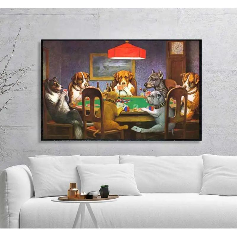 Dogs Playing Poker Funny Art Poster and Prints Wall Art Picture Cool Pet Dog Pug In Casino Canvas Painting Pet Shop Decor