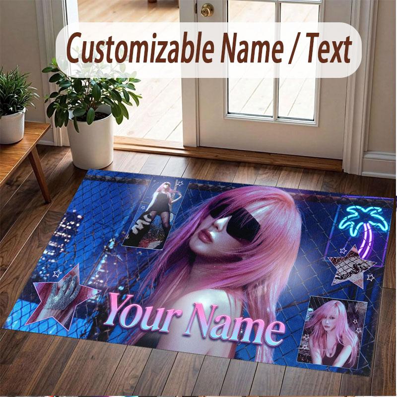 Custom Name Crystal Velvet Rug,aespa Comfortable Anti Slip Floor Mat For Room Decoration