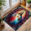Stained Glass Sacred Heart Design Patterned Carpet, Non Slip Mat Suitable for Living Room and Bedroom Sofas
