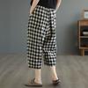 Women's Retro Plaid High-Waisted Wide-Leg Cropped Pants - Summer Lightweight Style