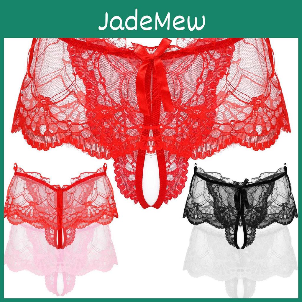 Lace Sheer Mens Skirted Mesh Gstring Thong Sissy Tback Briefs Bowknot Underwear