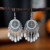 Ethnic Style Drop Oil Tassel Water Drop Earrings for Women Elegant Silver Color Vintage Hollow Out Carved Earring Female Jewelry