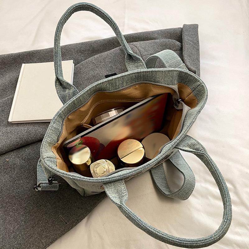 2025 New Trendy Cartoon Cat Print Denim Bucket Bag Versatile Casual Commuter Large Capacity Crossbody Shoulder Bag for Women