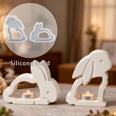 1 Pcs DIY Easter Bunny Hollow Candle Holder Resin Mold Figurine Bunny Plaster Silicone Mold Home Decor Desktop Storage