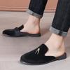 Fashion New Men Velvet Tassels Half Slippers Loafer Male Casual Purple Green Blue Black Mules Moccasins Breathable Driving Shoes