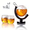 Set Caraffa per Whisky - Design Globo Terrestre Inciso con Base in Legno e 2 Bicchieri Dispenser per Bevande Alcoliche - Set Regalo per Uomini