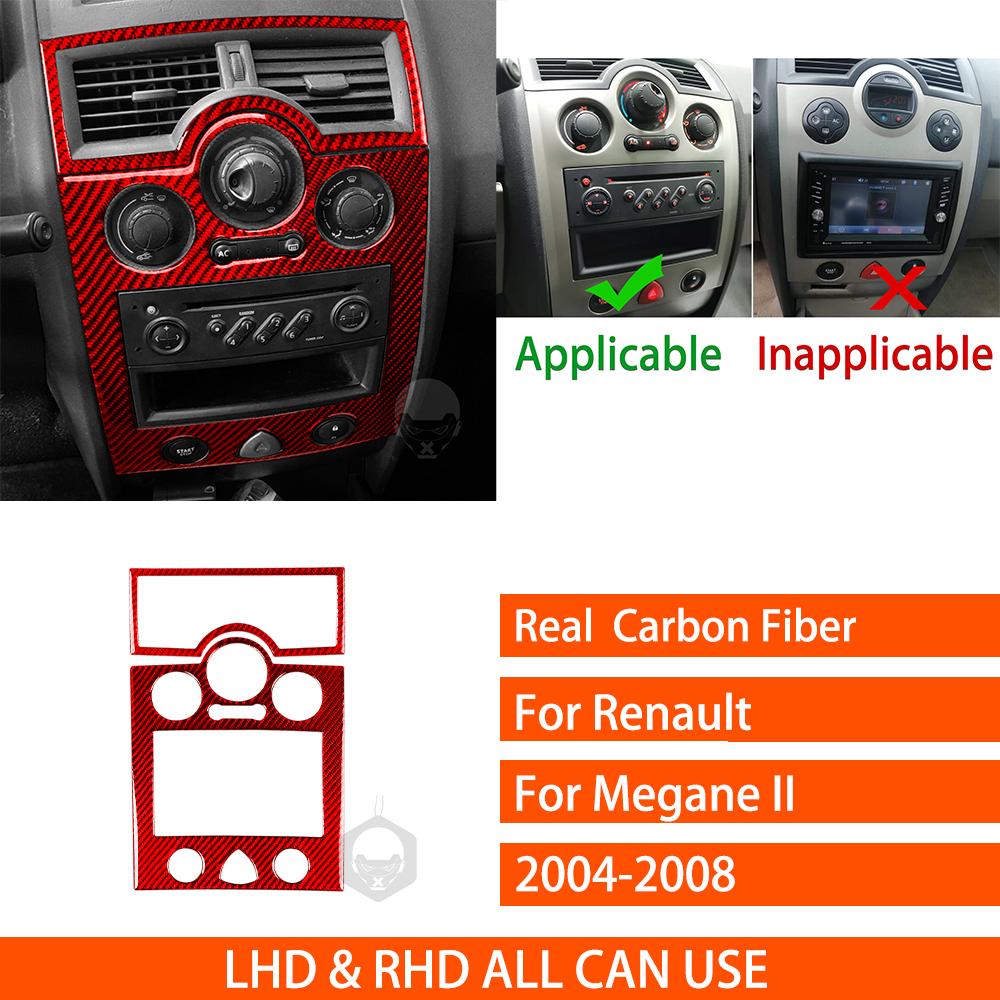 For Renault Megane II 2004-2008 Real Carbon Fiber Stickers Central AC Vent Control Panel Car Accessories Interior Decorative