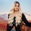 ALAN EATON Hairline Lace Wigs Ombre Brown Blonde Synthetic Long Wavy Wigs Dark Root  for Women Cosplay High Density Hair Wig