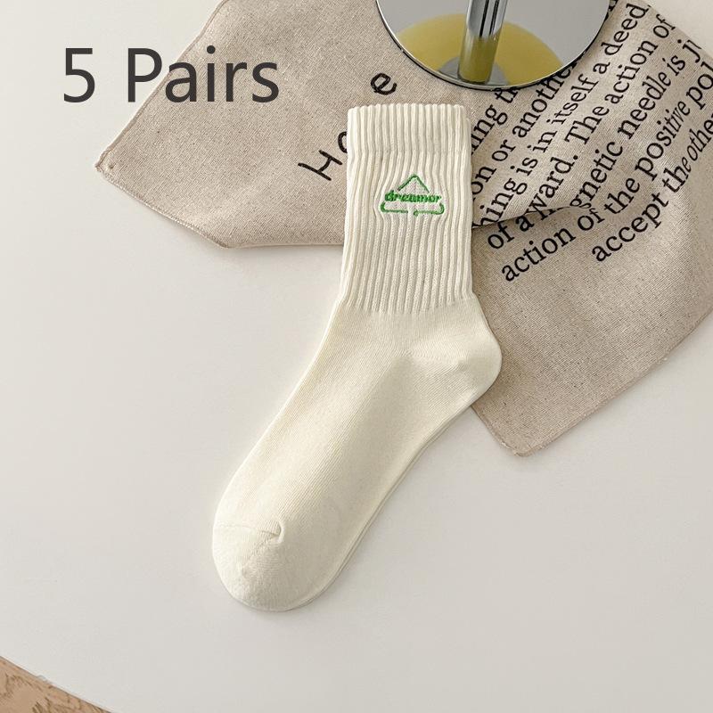 5 Pairs of Female Spring Summer Letter Embroidered Tube Socks