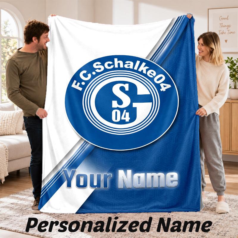 Schalke 04 FC Personalisierte Flanelldecke Benutzerdefinierter Name Text Weiche Überwurfdecke Heimdekoration