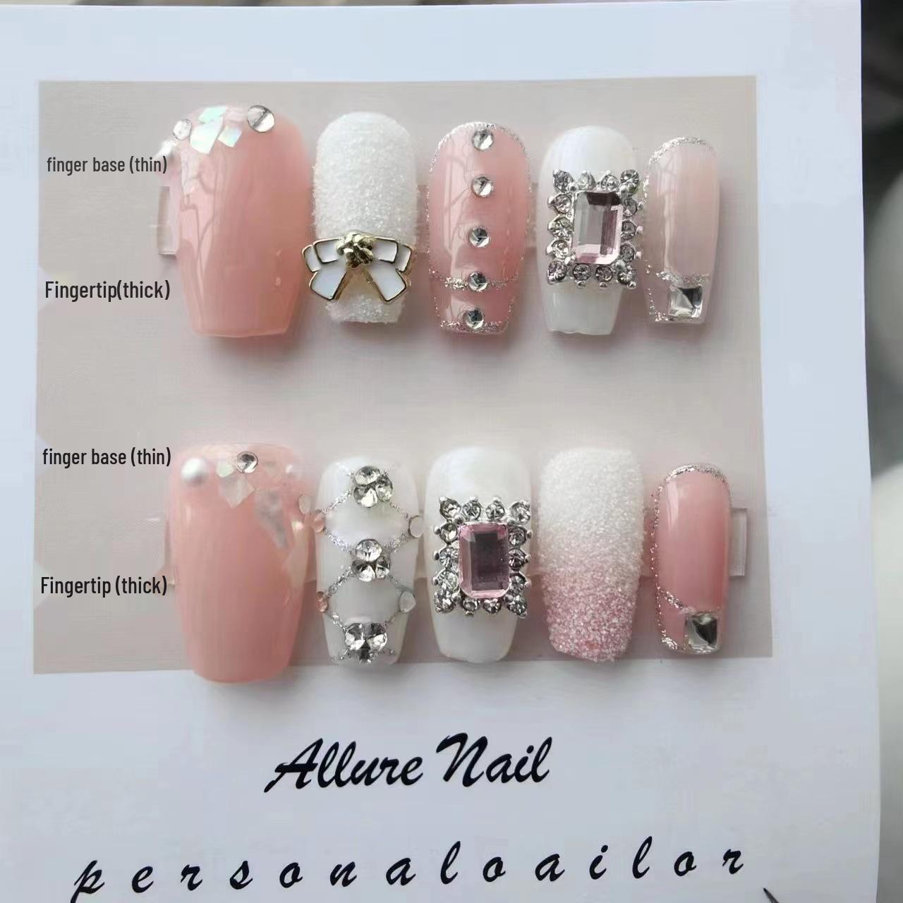 

Sweet Sugar Powder Press-On Nails: Reusable Fake Nail Art Stickers 17 Short Ladder L