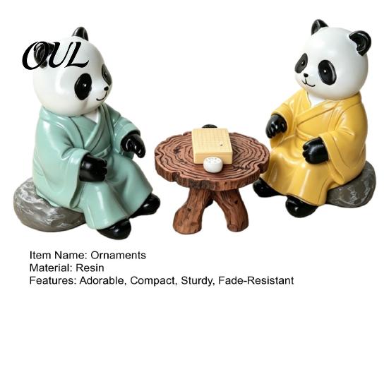 Collectible Panda Art for Living Room Playing Go Chess Figurine, Resin Zen Robe Tabletop Meditation Courtyard Landscaping Ornament, Cute Statue