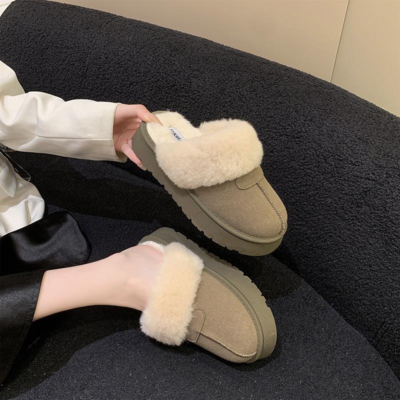 Popular autumn and winter new wool slippers bag head mop piled thickened warm non-slip fur integrated snow boots