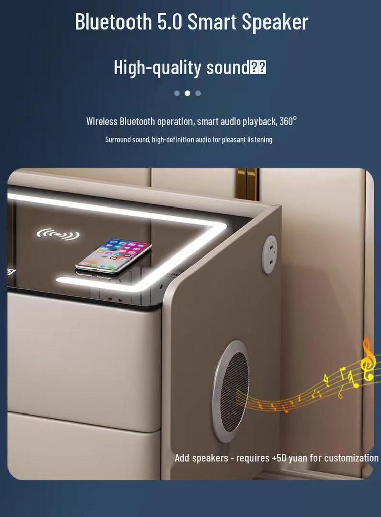 Luxury Narrow Bedside Table with Wireless Charging and Multi-functional Storage
