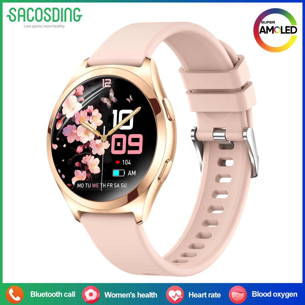 SACOSDING Умные часы Женские Bluetooth-звонки Индивидуальные циферблаты Мониторинг здоровья Женские Водонепроницаемые Музыка Голосовой Спорт Ультратонкие Умные часы