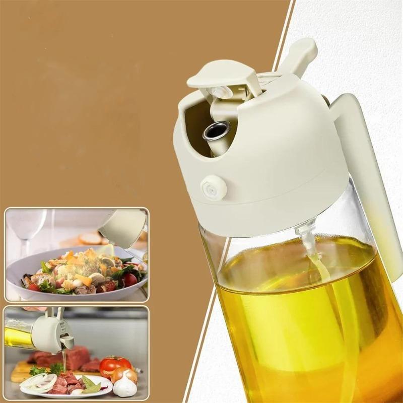 2-in-1 Glass Oil Dispenser and Sprayer Family Kitchen Air Fryer Spray Camping Barbecue Cooking Oil Sprayer 470ml Premium PP Bottle