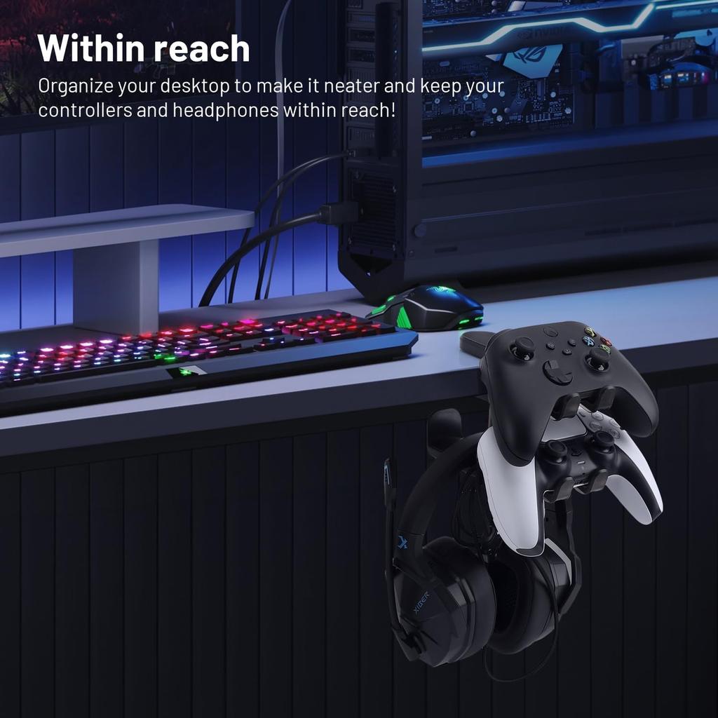 3-in-1 No Punch Table Clip Hook Headphone Holder 360° Rotating Controller Holder Miscellaneous Storage Hanging Hooks
