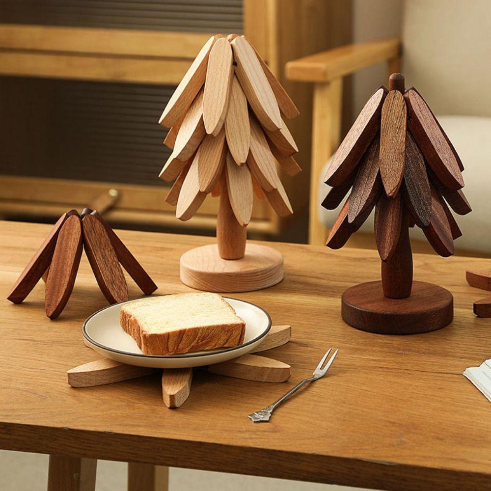 Foldable Wooden Trivets Anti Scald Insulation Pads Multifunctional Christmas Tree Coaster  Kitchen
