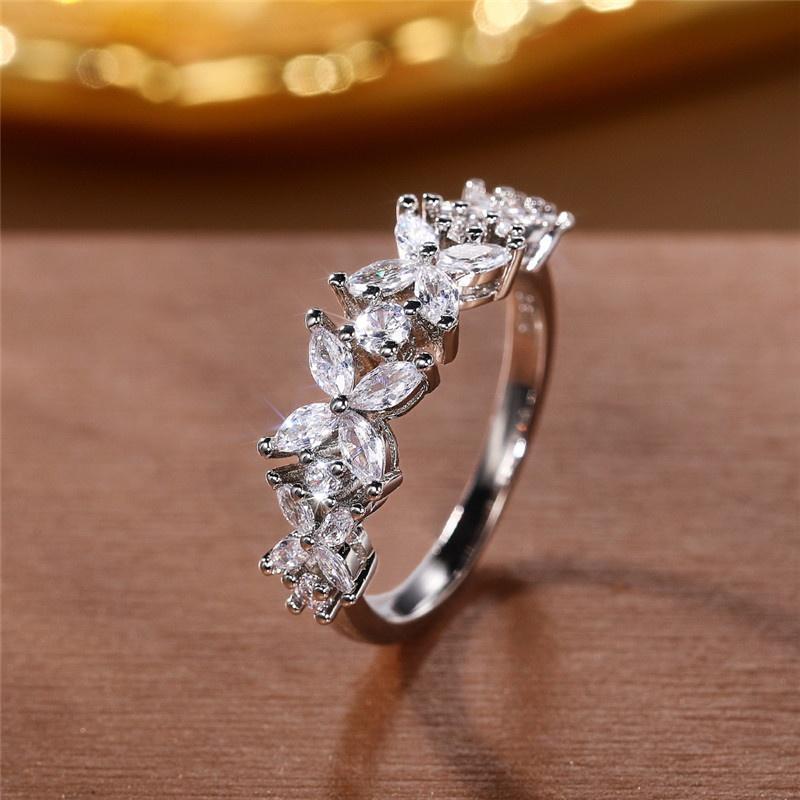 

CAOSHI Silver Color Bridal Wedding Finger Rings with Flower Shaped Cubic Zirconia Temperament Sweet Women Jewelry Accessories 6