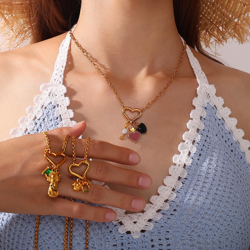 Stainless steel multi-element pendant DIY necklace heart-shaped pendant gold-plated oil drop pendant necklace