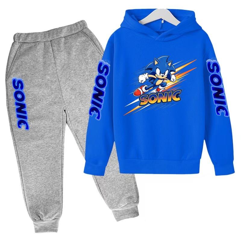 Children's Fall Winter Hooded Sweatshirts Men's Women's Styles Ages3-12cartoon Anime Cat Clothing Long-sleeved Shirt+pants Set