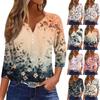 Damen V-Ausschnitt Freizeit Dreiviertelarm Knopf-Detail Top mit Blumenmuster