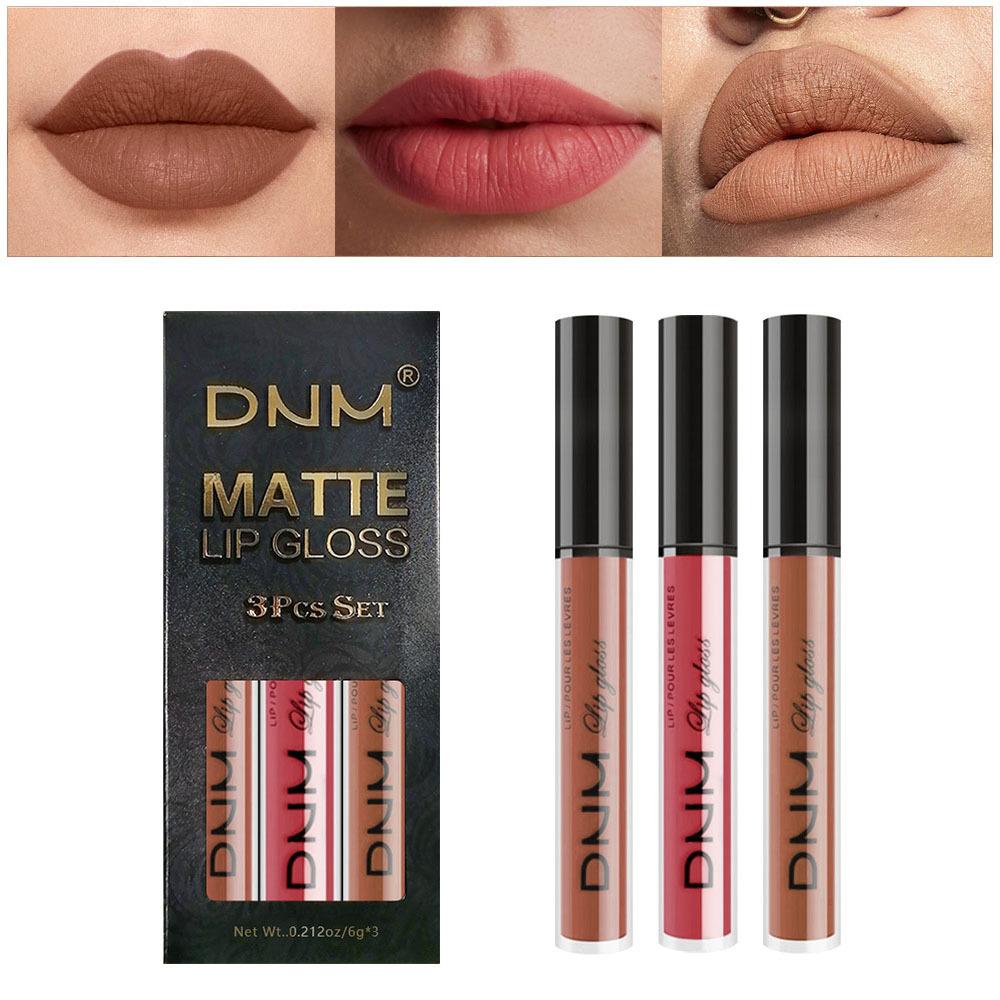 3-teiliges Lipgloss-Set mit 3 Farben, nicht abfärbend, wasserfester Lippenstift, mattes Finish