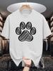 Unisex Bright Red Tee Hand Drawn Dog Paw Sketch Animal Graphic Print Crew Neck Short Sleeve Summer Casual Male Cotton Street Top