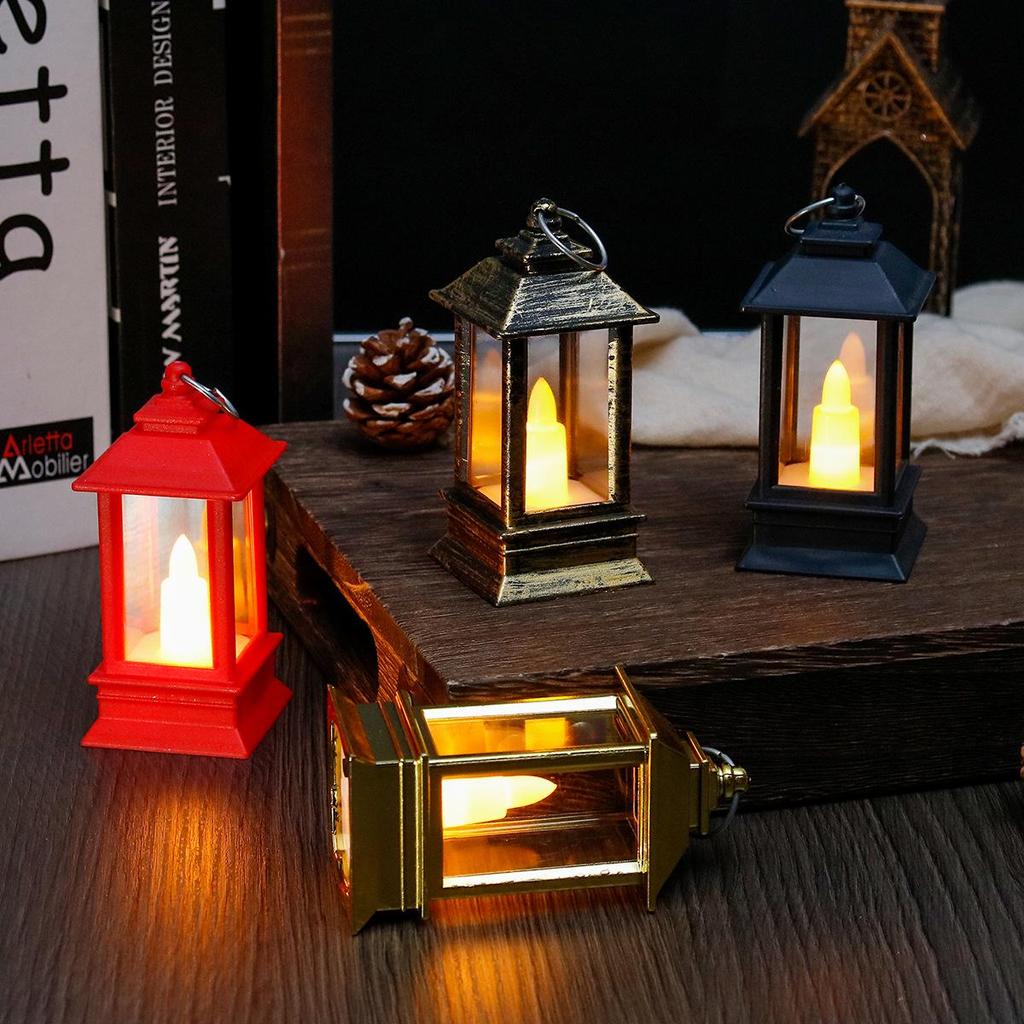 Mini LED Retro Candle Lantern: Square Christmas Ornament, Portable Bedside Night Light