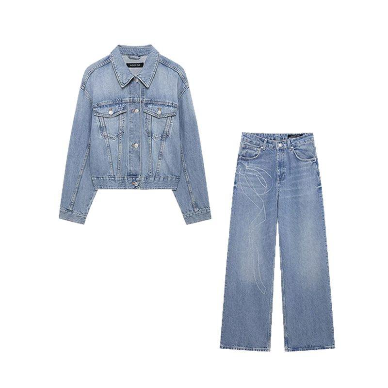 2025 Spring Women's Fashion Embellished Denim Jacket & Jeans Set