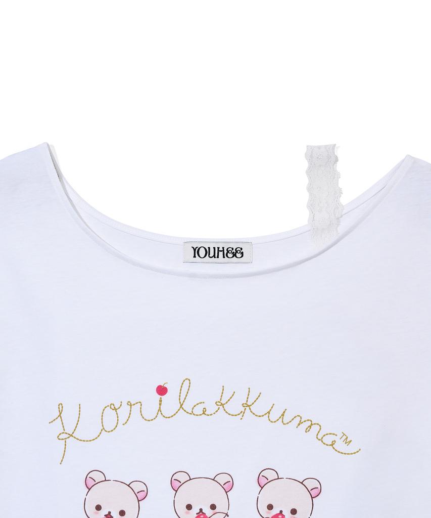 YOUHEE [Korilakkuma] Lace Off-Shoulder T-Shirts White