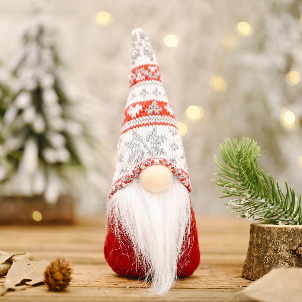 Christmas Knitted Gnome Ornament - Plaid Faceless Doll Decoration