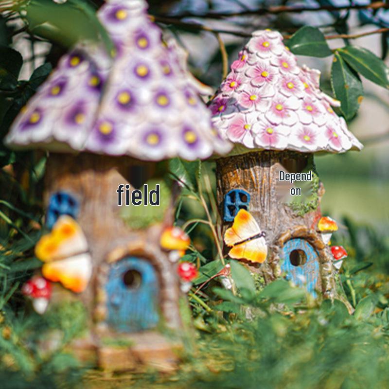 New Resin Solar Flower House LED Outdoor Waterproof Decorative Courtyard Light