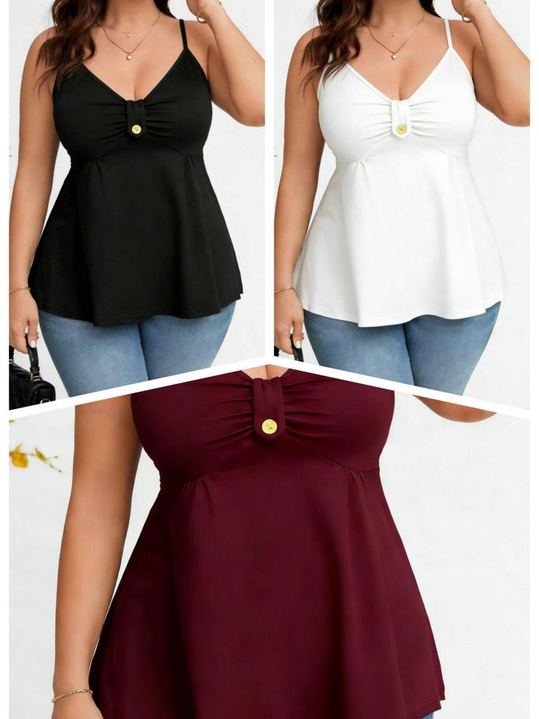 2026 Elegant Plus Size V-neck Summer Dress with Adjustable Straps - European and American Style
