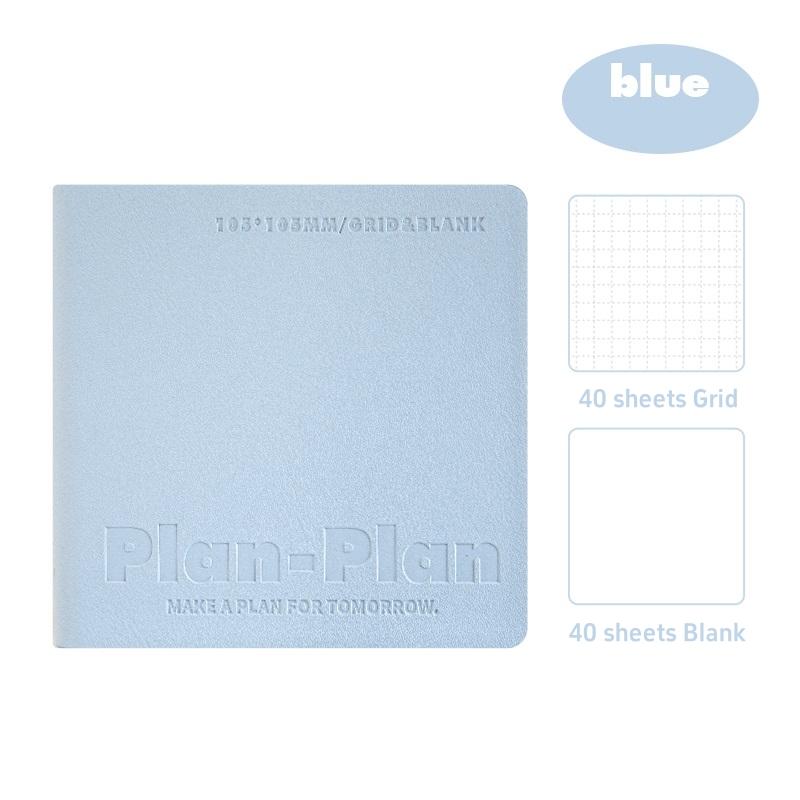 Cube Notebook Plan Book Portable Size Mild Color Soft PU Cover Grid & Blank Page 80 Sheets Diary Memo Office School