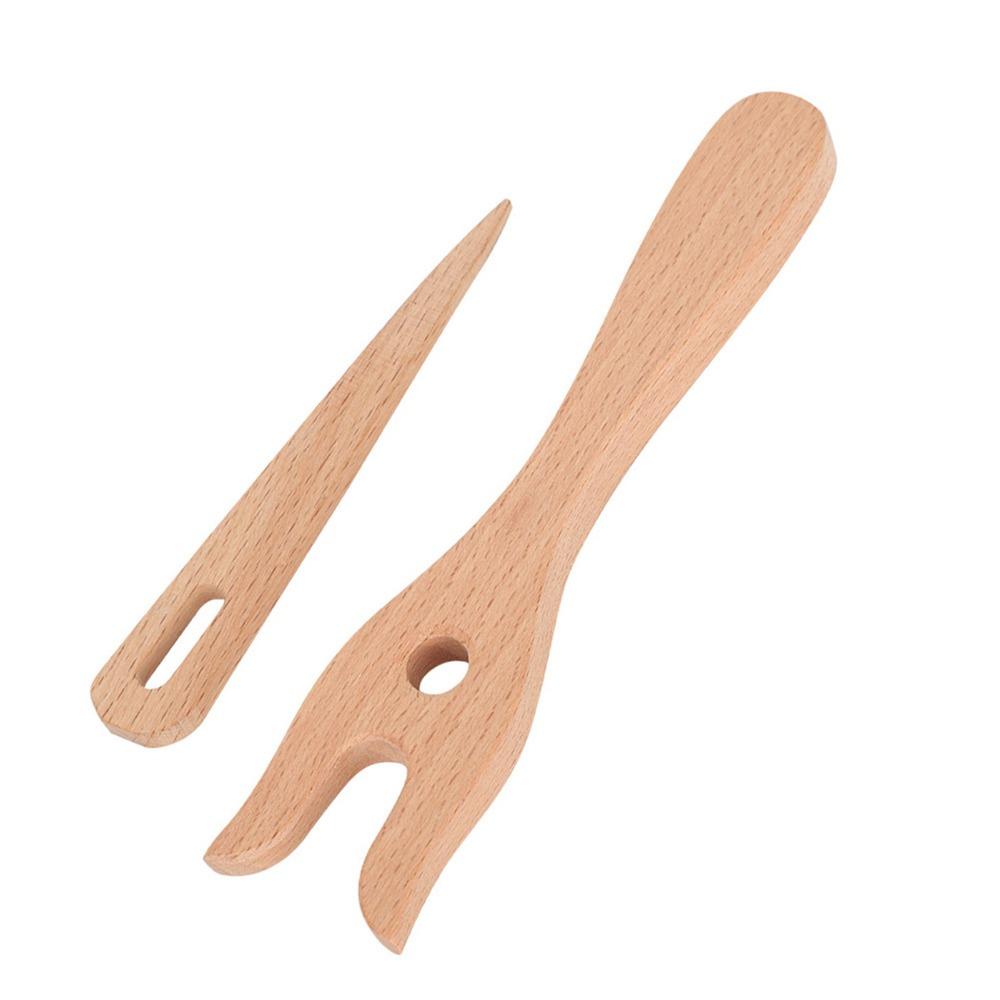 2Pcs Wooden Lucet Fork Kit Eye Needle Design Braided Craft Tools  For Bracelet Making