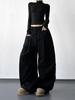 2025 Autumn/Winter Black Drawstring Women's Wide-Leg Drape Pants - Casual Loose Fit Dance Sweatpants