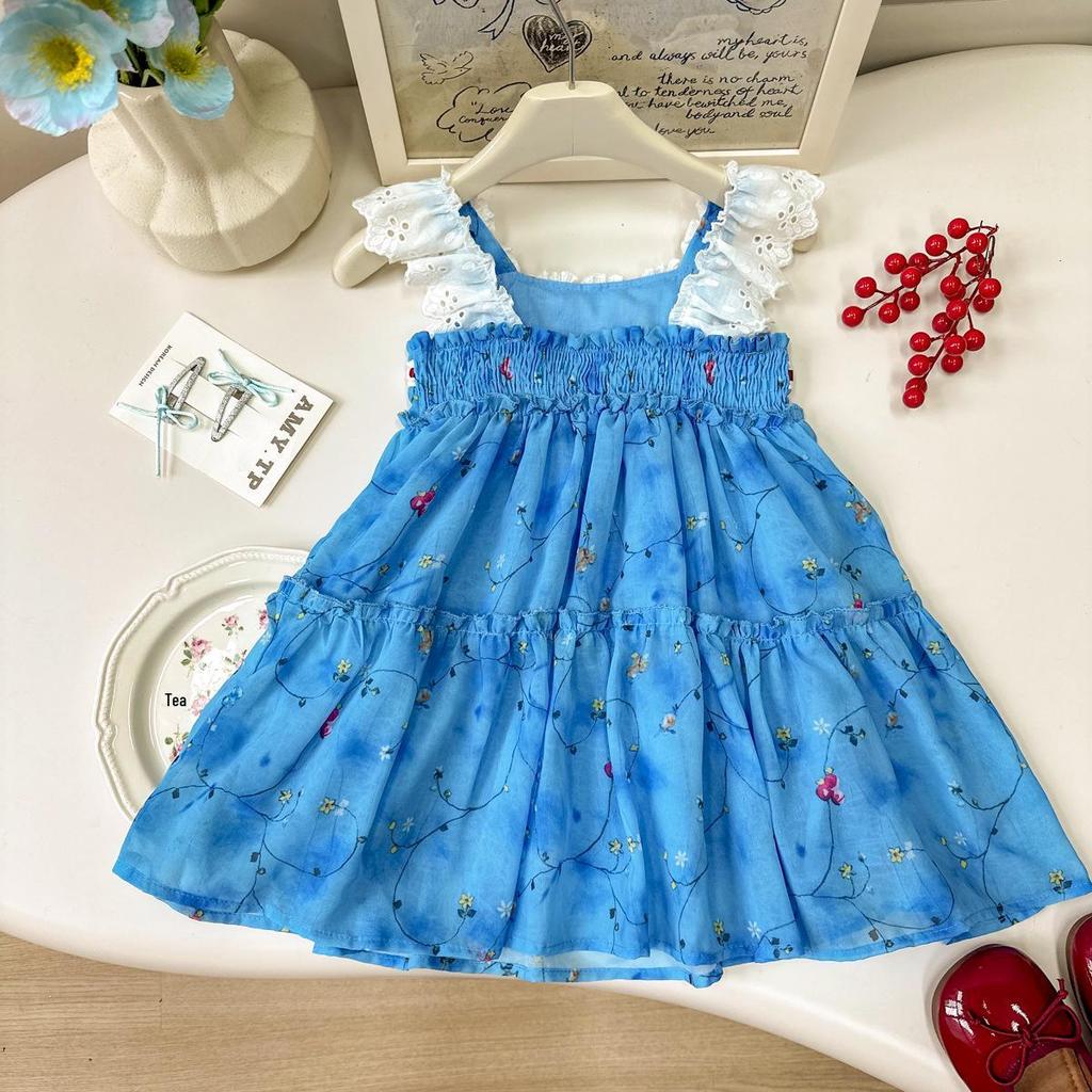 Girls' Summer Lace Trim Sling Dress - Vacation Style CM1257